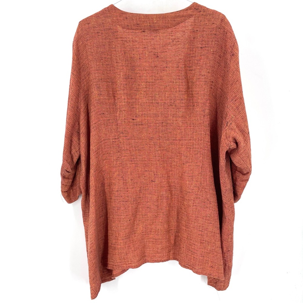 FLAX Rust Button Front Pocket Cardigan Linen Coastal Flowy Relaxed Tunic Top - Picture 4 of 5
